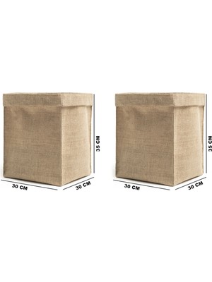 PremiumPort 2'li Jüt Sepet Seti, 30X30X35 Cm, Doğal ve Şık Depolama Çözümleri