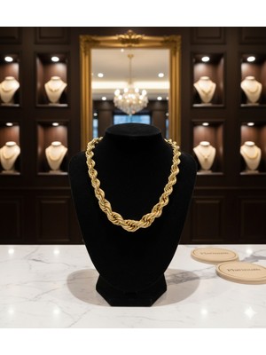 Septemmart Altın Renk Kalın Dokulu Klasik Burgu Zincir Tenis Kolye