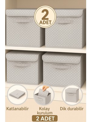 PremiumPort 2'li Kapaklı Desenli Dolap Içi Saklama Kutusu 30X30X30, Şık ve Pratik