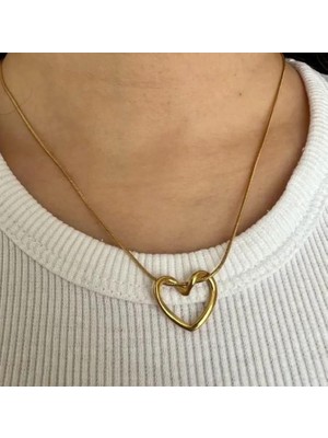 Septemmart Lüks Italyan Yılan Zincir Içinden Geçmeli Kalp Kolye Kararmaz Paslanmaz Çelik Kadın Kolye