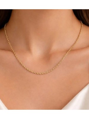 Septemmart Kararmaz Çelik Kolye - Altın Renk Burgu Model (Rope Chain) Ayarlanabilir Zincir