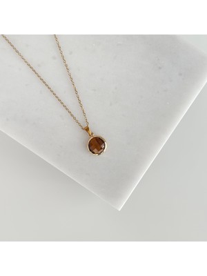 Vesce Atelier Kaplan Gözü Fasetli Yuvarlak Doğaltaş Kolye