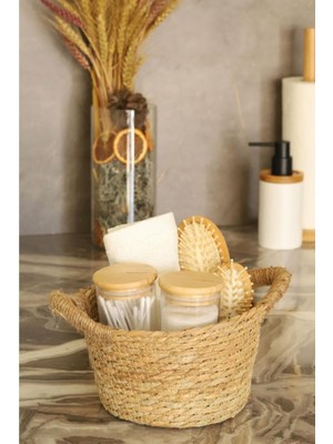 PremiumPort El Yapımı Hasır Sepet, Kulplu, 19 Cm, Şık ve Kullanışlı Dekorasyon Ürünü