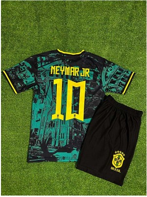 Brezilya Milli Takım Neymar Jr Özel Konsept Çocuk Forması 2'li Set (Yeşil-Sarı)