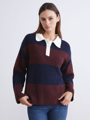 Lc Waikiki Yeni Sezon Polo Yaka Renk Bloklu Kadın Triko Kazak