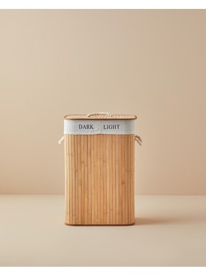 Teknotrust Katlanabilir Bambu Çamaşır Sepeti, 2 Bölmeli, Şık ve Pratik Tasarım