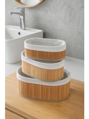 PremiumPort 3’lü Bambu Sepet Seti, Katlanabilir Dekoratif Organizer, Banyo ve Ev Düzeni