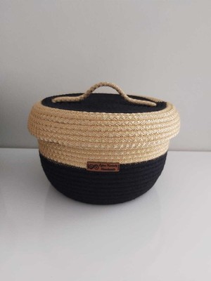 PremiumPort Şık Kapaklı Hasır Sepet, Düzen ve Dekorasyon Için 22X13CM