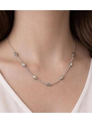 Septemmart Lüks Gümüş Renk Italyan Yılan Zincir Geometrik Figürlü Kolye Kararmaz Paslanmaz Çelik Kadın Kolye