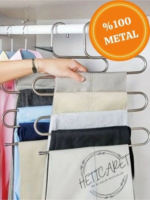 PremiumPort Modern 5 Bölmeli Metal Elbise ve Pantolon Askısı, Dolap Içi Organizatör