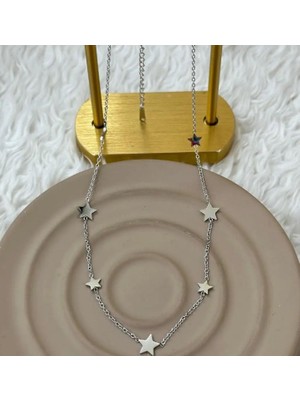 Septemmart 316L Paslanmaz Çelik Silver Renk Minimalist Sıralı Yıldız Figürlü Kolye