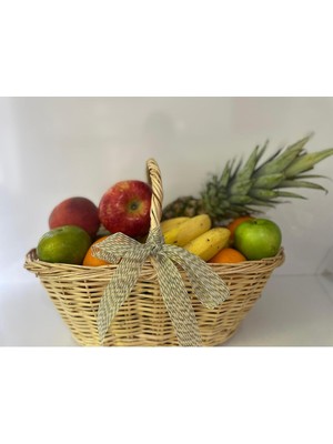 PremiumPort Örgü Hasır Meyve Sepeti, Nişan Bohçası Süsleme Için Şık ve Doğal