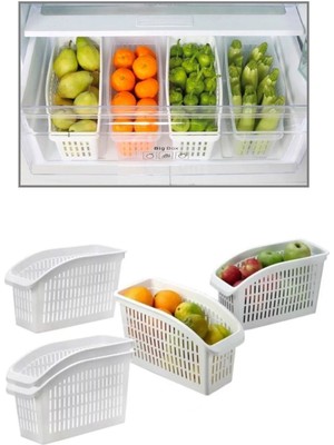 PremiumPort 4'lü Beyaz Plastik Buzdolabı Sepeti, Pratik ve Şık Organizatör