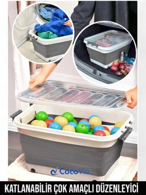 PremiumPort Katlanabilir Tekerlekli Çok Amaçlı Organizer, 30 Litre, Büyük Boy