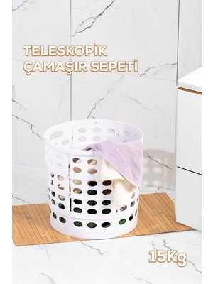 PremiumPort Katlanabilir Teleskopik Sepet, Orta Boy Beyaz, 15 Lt, Çok Amaçlı Kullanım