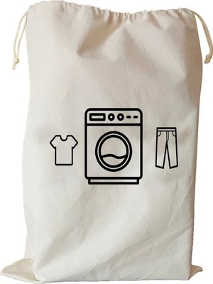 PremiumPort Çamaşır Makinesi Desenli Kanvas Çok Amaçlı Kirli Çamaşır Torbası 50X70