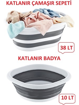 PremiumPort Katlanabilir Sepet ve Badya Seti, 48 Lt Toplam Hacim, Pratik Kullanım
