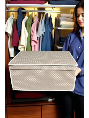 PremiumPort Bej Puantiye Çok Amaçlı Saklama Kutusu 40X60X30, Organizer ve Hurç