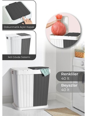 PremiumPort Ikili Çok Amaçlı Çamaşır Sepeti, 80 Lt, Antrasit