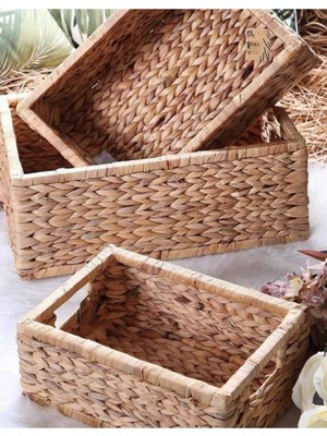 PremiumPort Dikdörtgen Örgü Hasır Sepet Seti, Düzen ve Şıklık Sağlar