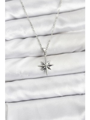 Shopwave 316L Çelik Zincir Gümüş Renk Kutup Yıldızı Model Kadın Kolye
