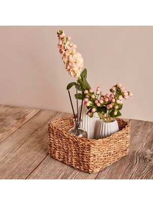 PremiumPort Doğal Hasır Kare Düzenleyici Sepet, M 22X22X10 Cm, Şık ve Fonksiyonel