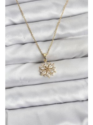 Shopwave 316L Çelik Zincir Gold Renk Lotus Model Zirkon Taşlı Kadın Kolye
