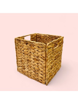 PremiumPort Katlanabilir Hasır Örgü Kare Sepet 26X26 Cm, Doğal ve Şık Tasarım
