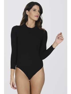 NBB Siyah Uzun Kol Boğazlı Çıtçıtlı Body