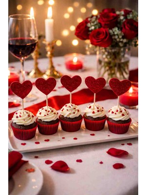 Kırmızı Simli Kalp Kürdan 5 Adet