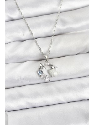 Butik Bfs 316L Çelik Zincir Gümüş Renk Deniz Tema Model Zirkon Taşlı Kadın Kolye