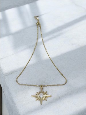 Mac Center Kuzey Yıldızlı Gold Renk Şık Çelik Paslanmaz Kararmaz Kadın Kolye-Kadın Kolye- Kolye-Hediye