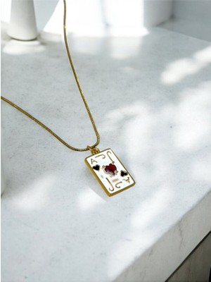 Mac Center Aşk Kupa As Kağıt Detaylı Çelik Kadın Kolye-Bayan Kolye -Kadın Kolye -Çelik Kolye-Hediye Paketli