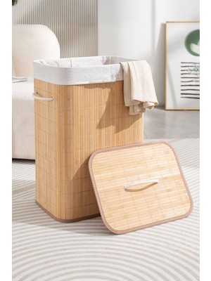 PremiumPort Bambu Çamaşır Sepeti, Halatlı, Dikdörtgen, Pratik ve Şık Tasarım
