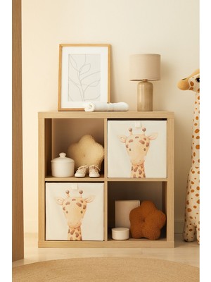 PremiumPort Sevimli Zürafa Çocuk Odası Saklama Kutusu, 2 Adet, 33X30X33 cm