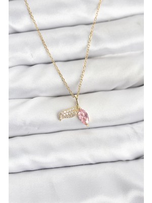 Butik Bfs 316L Çelik Zincir Gold Renk Balık Kuyruğu Model Zirkon Taşlı Kadın Kolye
