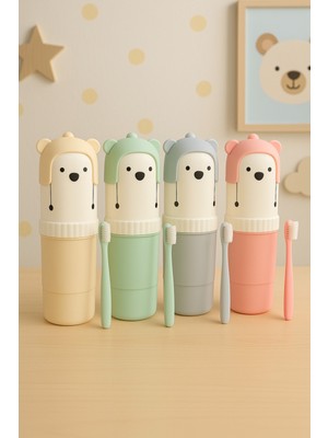 PremiumPort Sevimli Ayıcık Tasarımlı Taşınabilir Diş Fırçalık ve Organizer Seti