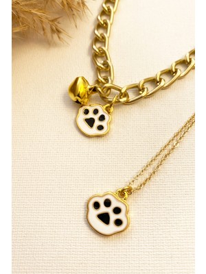 Feyza Design Yavru ve Küçük Irk Köpekler Için Siyah Pati Detaylı Ayarlanabilir Tasma ve Kolye Seti