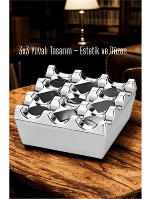 Toyigoo Metal Döküm Küllük – 3x3 Yuvalı Krom  Modern ve Ağırlıklı Tasarım 7 TYGOO-RSHB34