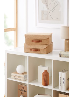 PremiumPort 2'li Jüt Kapaklı Çekmece Organizer, 30X23X11 Cm, Saklama Kutusu