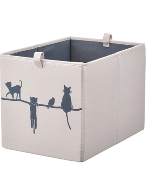 PremiumPort Kedi Desenli Kare Saklama Kutusu, Ev Düzeni ve Organizer 26X37X26 cm