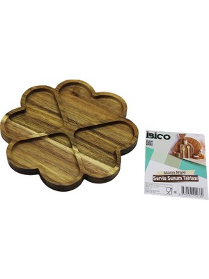 Toyigoo Akasya Yuvarlak  4 Kalp Bölmeli  Ahşap Servis Sunum Tepsi - Tahtası  21 x 1.4cm (4881) Tygo-Rsg