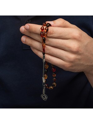 Norino Gümüş Karışık Renk Kazaz Püsküllü Sıkma Kehribar Tesbih