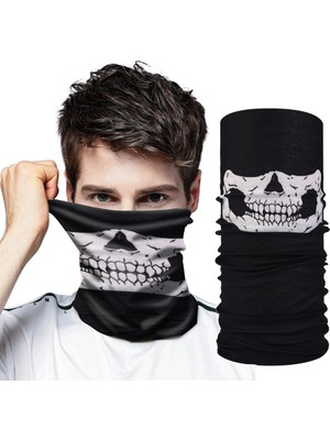 Toyigoo Siyah Renk Dikişsiz Çok Fonksiyonlu Çene Kafatası Yüz Maskesi Baf Buff Bandana Boyunluk Bilekli