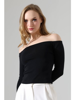 Modaplaza Kadın Kayık Yaka Uzun Kol Omuz Düşümlü Bluz 22141