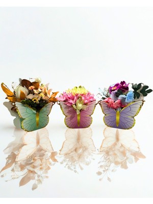 Ahfa Natural Craft Kelebek Tasarım Karton Kutuda Yapay Çiçek Hediye (3 Renk Seçeneği)