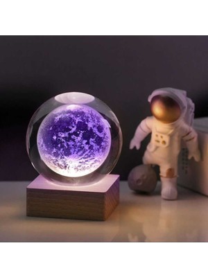 PremiumPort Renk Değişen Işıklı Cam Küre Ahşap Soketli Gece Lambası, Özel Tasarım