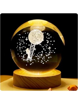 PremiumPort Renkli LED Işıklı Satürn ve Dolunay Küre Lambası, Huzurlu Atmosfer Için