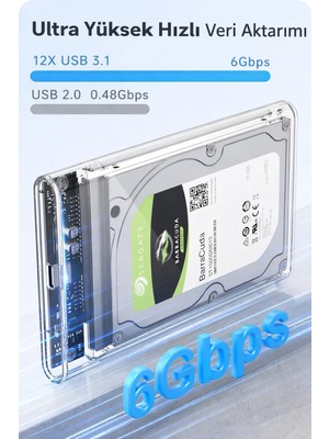 Arbix 2.5 '' Harici Sabit Sürücü Muhafazası, 6Gbps USB C 3.1 Gen 2 - SATA III Aletsiz Şeffaf Harici Sabit Sürücü Kılıfı 7mm/UASP ile 9,5 mm 2,5 inç SSD HDD WD Toshiba Samsung PS4 PS5 ile uyumlu