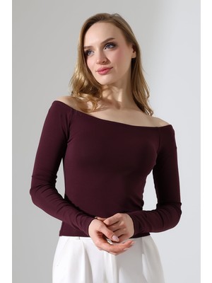 Modaplaza Kadın Kayık Yaka Uzun Kol Omuz Düşümlü Bluz 22141